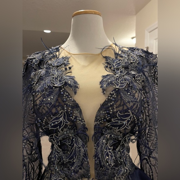 Navy lace dress , with long tail worn once - Picture 3 of 4